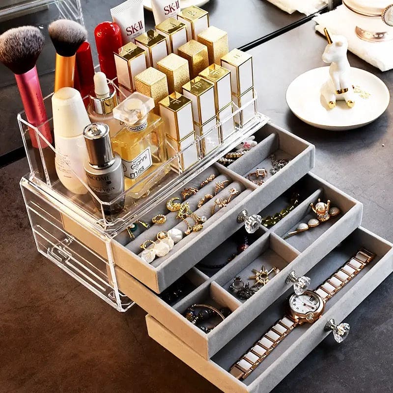 New Acrylic Jewellery Organizer Box, Earrings Ring Necklace Velvet Storage Case, Lipstick Makeup Organizer Display Stand, Drawer-Type Transparent Cosmetic Storage Box, Luxury Jewelry Storage Box Organizer