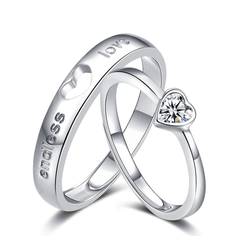 Heart Matching Couple Rings Set, Forever Endless Love Wedding Ring, Love Engagement Wedding Couple Rings, Adjustable Heart Shaped Silver Ring