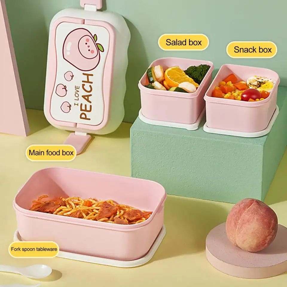 Creative Duck Tiffin, 3 Compartment Cute Cartoon Lunch Box, Cartoon Leakproof Snack Bento Box, Large Capacity Bento Container, Picnic Hiking Lunch Container