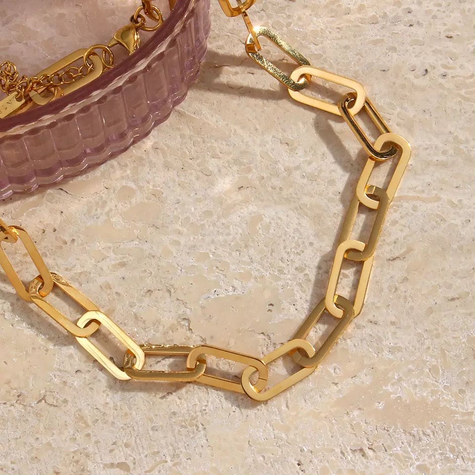 1 Pair of Simple Necklace Bracelet Set, Chunky Paper Clip Chain Necklace Bracelet, Rectangle Chain Choker Necklaces for Women
