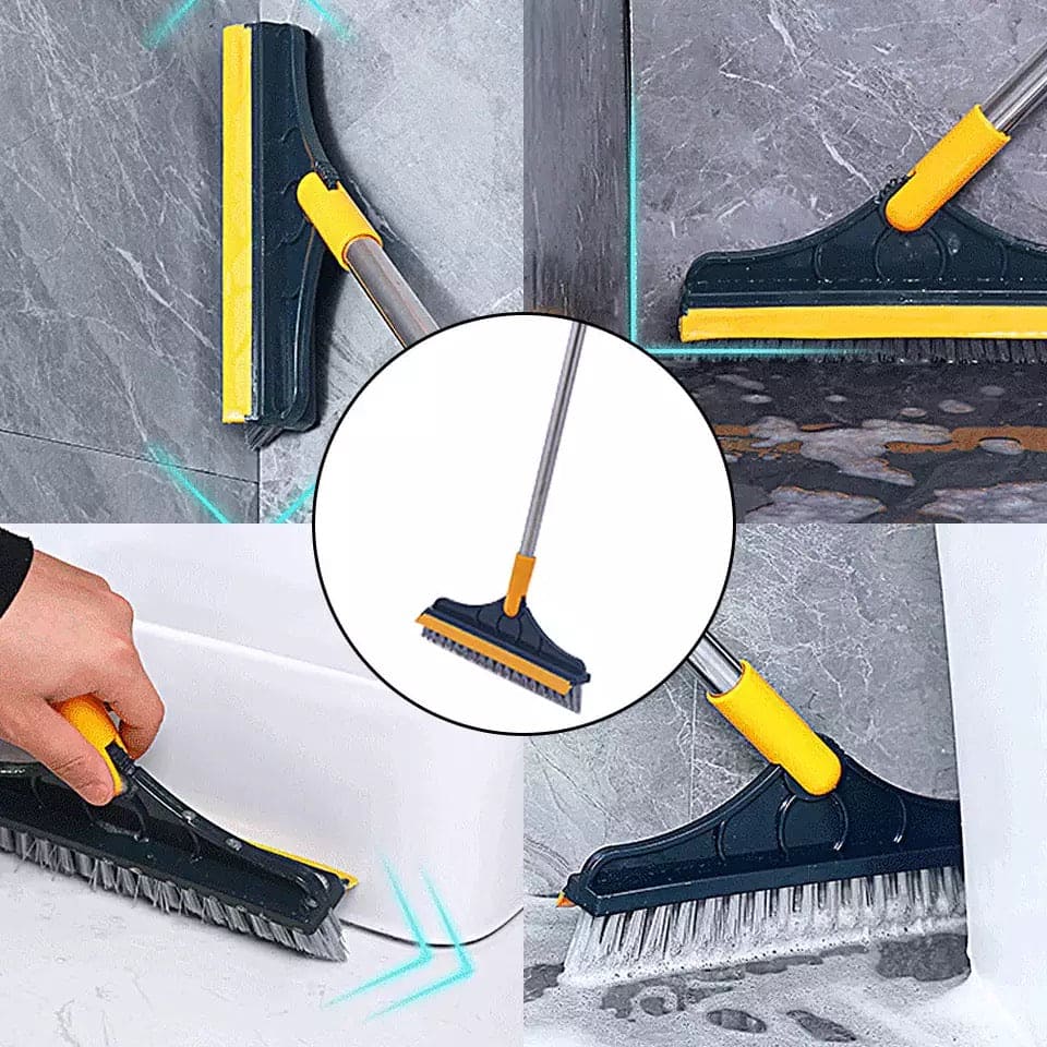 Amazing 2 In 1 Floor Scrub Brush, Long Handle Removable Wiper Magic Broom Brush, Telescopic Handle Stiff Bristle Shower Scrubber