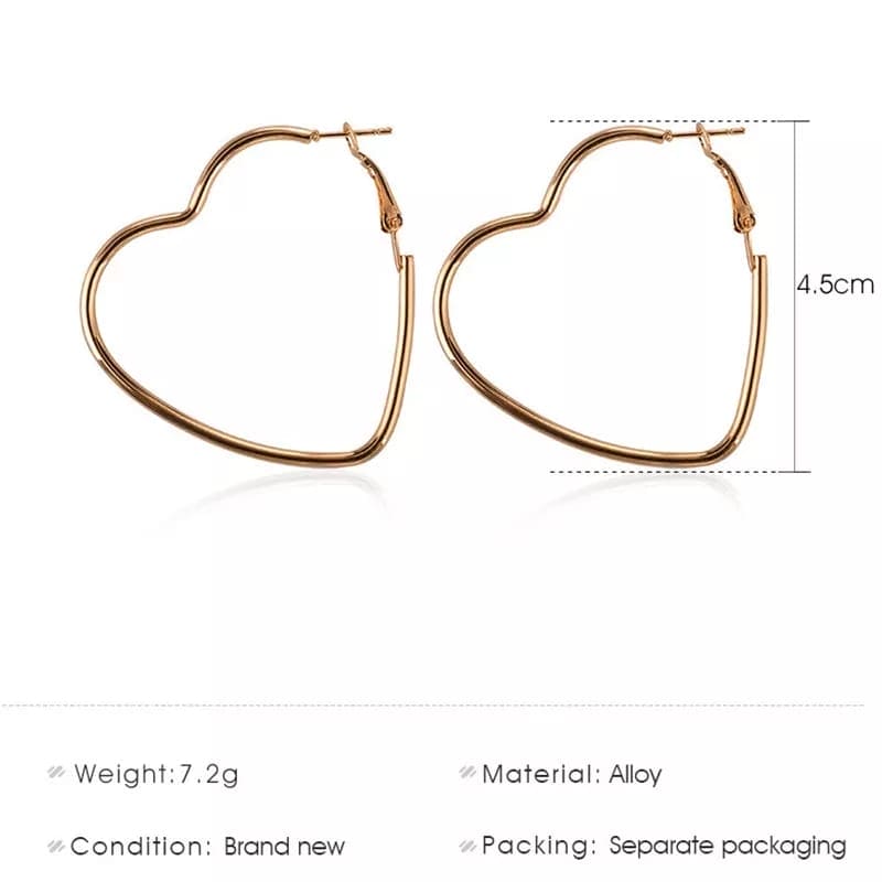 Heart Shaped Love Earrings, Women's Gold Plated Heart Shape Large Hoop Earrings