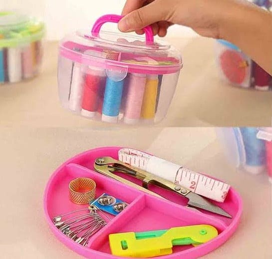 Heart Shape Sewing Box, Travel Sewing Box With Color Needle Threads, Basic Emergency Sewing Kit Tools