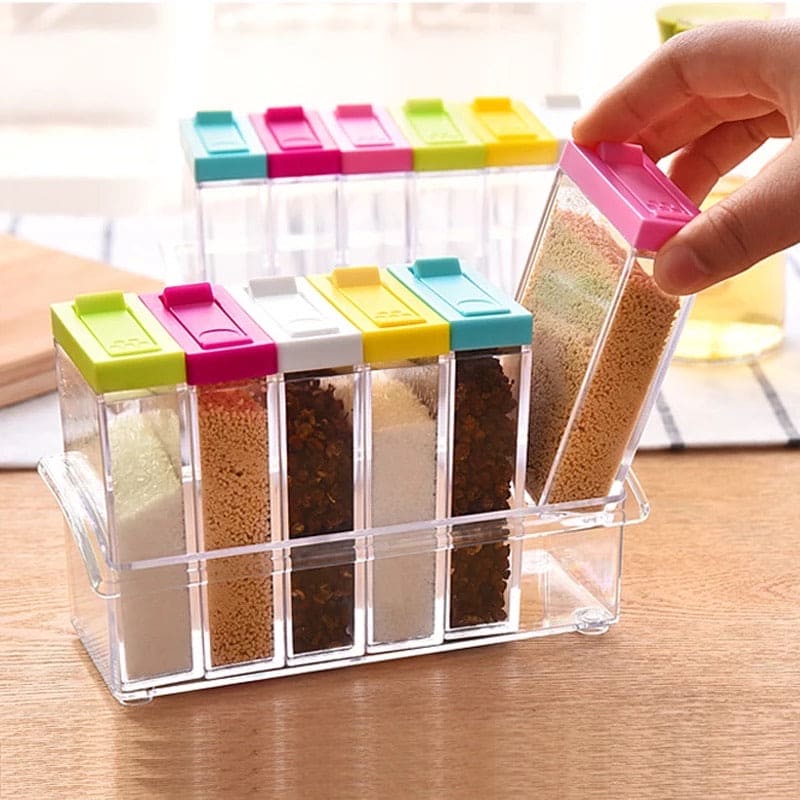 Set Of 6 Spice Box, Colorful Spice Container, Plastic Seasoning Box