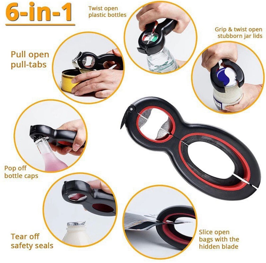 6 in 1 Multifunctional Stainless Steel Bottle Opener, Jar Opener Gripper Pad Easy To Use For Seniors With Arthritis, Beer Ring Corkscrew Kitchen Gadgets