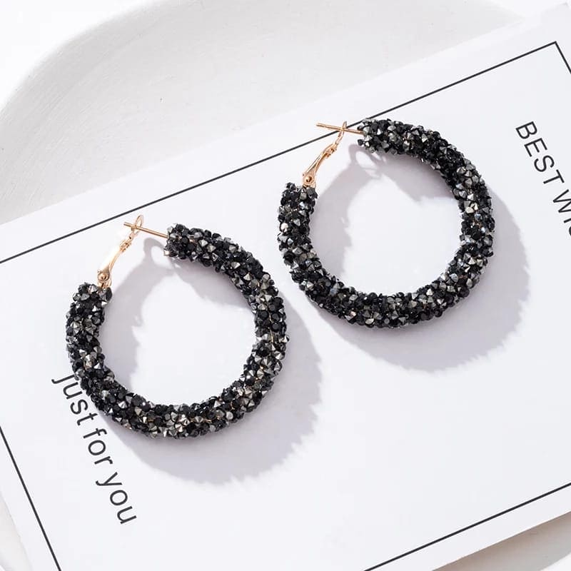 Sparkle Hoop Earrings For Women, Shiny Rhinestones Women's Earings