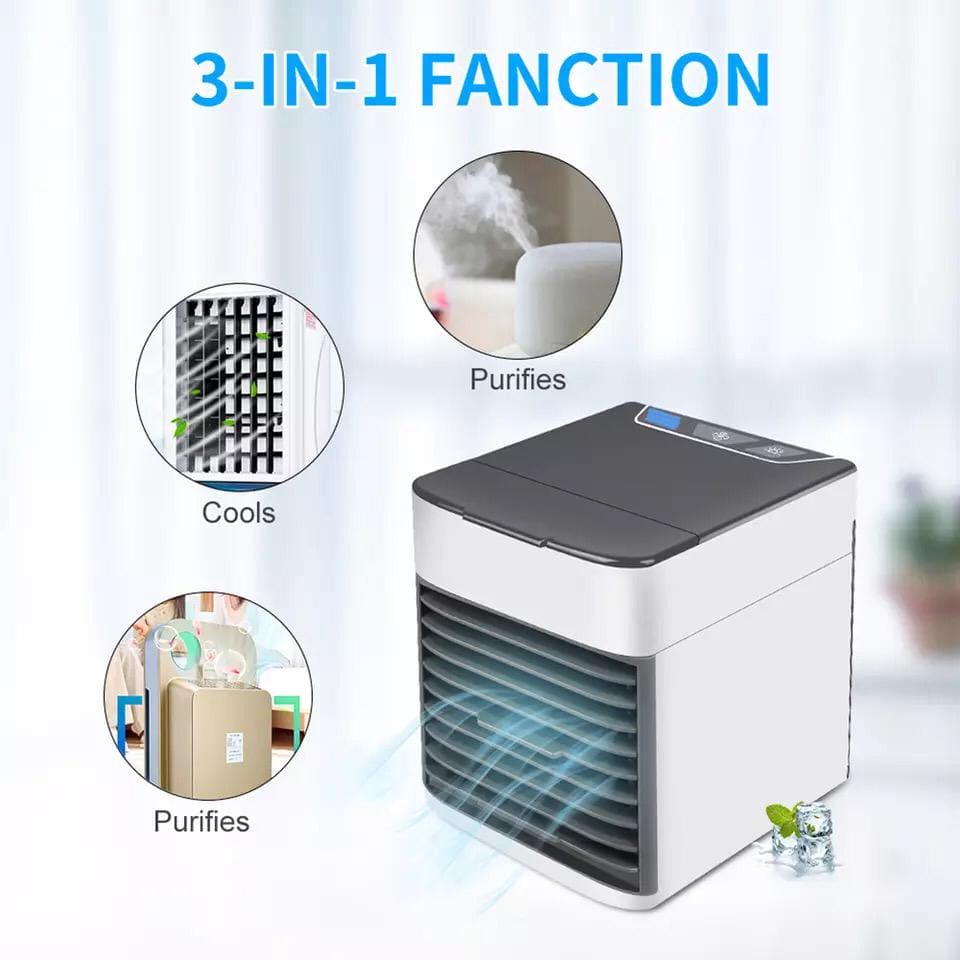 Mini USB Air Conditioner, Rechargeable Air Cooler With 3 Speeds, 7 LED Lights & Evaporative Humidification