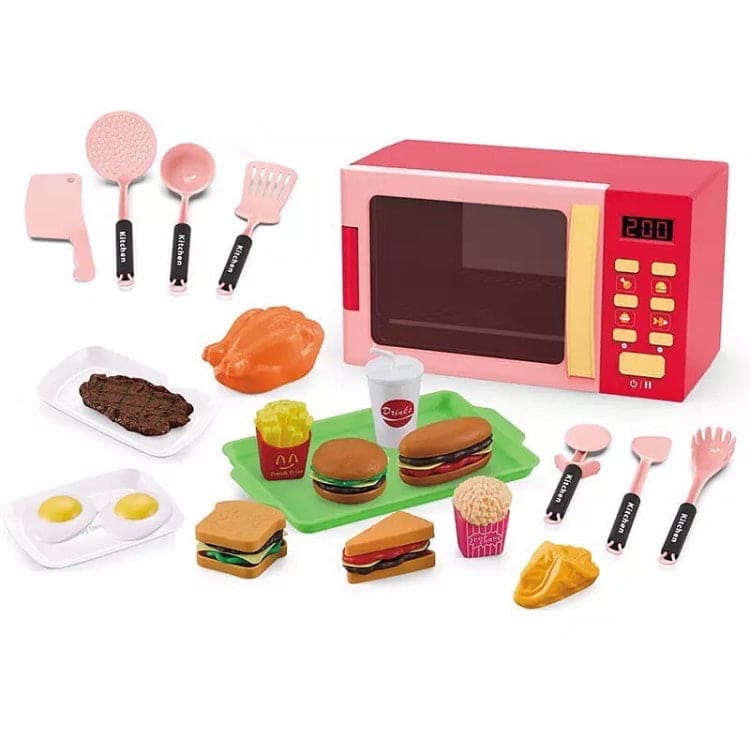 Kids Kitchen Microwave Toy Set, Light & Sound Pretend Play Kitchen Toy Set, Magical Oven Play Food Set