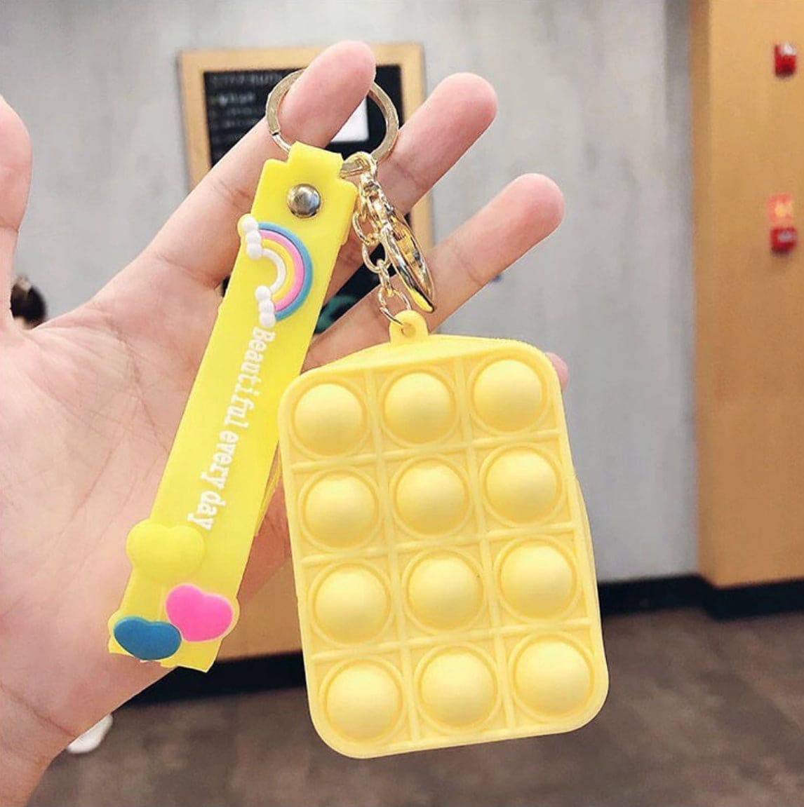 Creative Silicon Decompression Pop Its Bubble Fidget Toy Keychain, Simple Dimple Anti-stress Rainbow Coin Purse Keychain, Anti stress Sensory Toy Key Chain