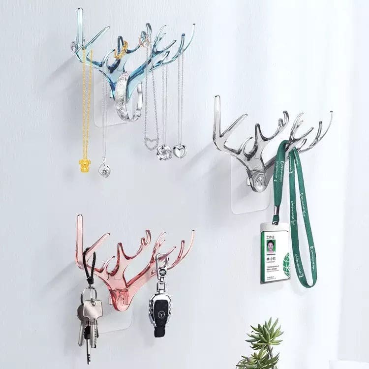 Set Of 3 Crystal Deer Antler Hook, Crystal Clear Wall Hanging Hooks, Punch-free Hats Keychains Hanging Hook With Sticky Wall
