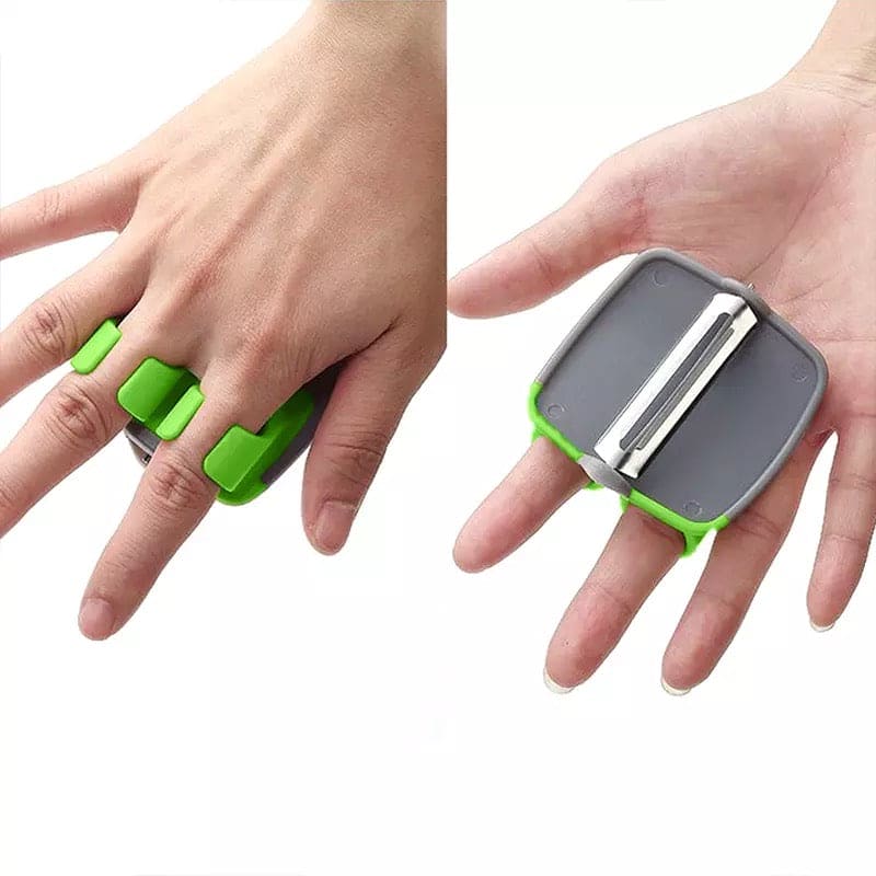 Stainless Steel Manual Finger Vegetable Shaver, Double Fingers Stainless Blade Fruit Peeler, Finger Gaurd Peeling Knife, AntiScratch Kitchen Tool, Palm Vegetable Hand Peeler, Turnip Slicer Cutter, Silicon Veg Cutter Kitchen Cooking Tools