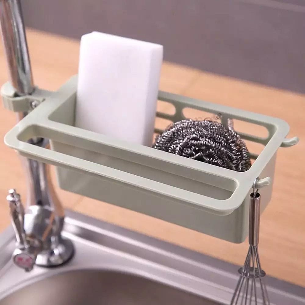 Kitchen Sink Sponge Hanging Basket, Dishcloth Hanger, Hook Soap Box Storage Organizer, Faucet Drain Plastic Rack Container