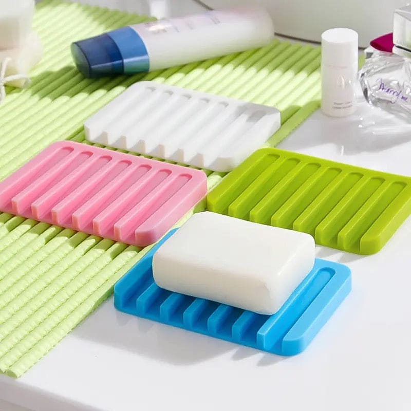 Countertop Soap Dish, Flexible Bathroom Silicone Soap Dish, Soap Pads Organizer, Water Soap Tray Stand, Non-Slip Silicone Soap Box, Drainable Soap Saver Pad for Shower Bathroom Kitchen