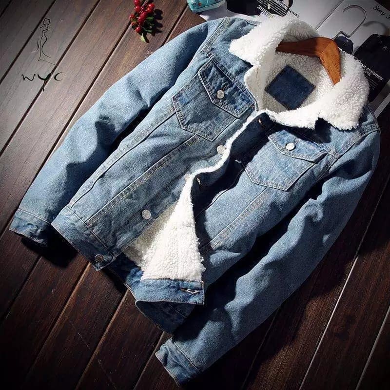 Men Outerwear Warm Denim jacket, Thicker Winter Denim Jackets, Men's Sherpa Lined Denim Jacket, Warm Casual Quilted Jeans Coat