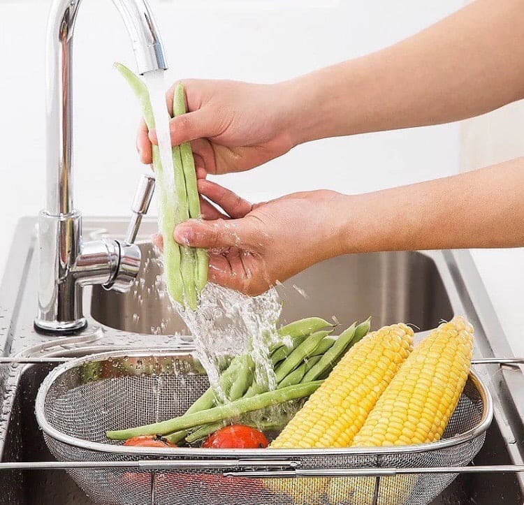 Stainless Steel Drain Basket, Micro Perforated Colander Strainer Basket, Over the Sink Fine Mesh Basket
