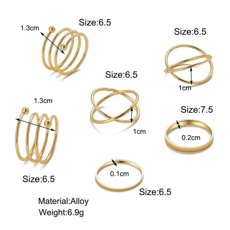 Set Of 5 Metal Gold Plated Rings for Women, Geometric Hollow Wave Rings, Girls Trendy Jewellery, Stackable Finger Rings, Midi Rings For Women