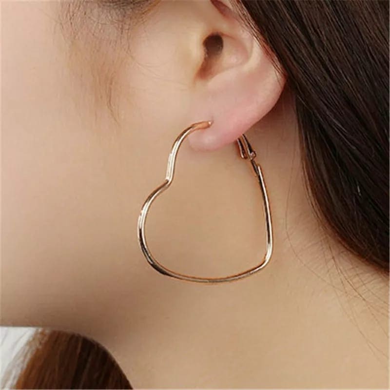 Heart Shaped Love Earrings, Women's Gold Plated Heart Shape Large Hoop Earrings