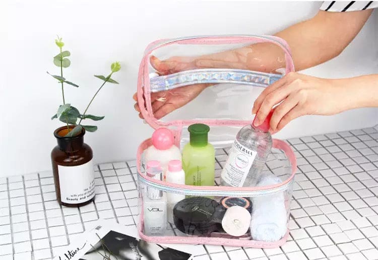 Clear Travel Cosmetic Bag, Clear Waterproof Cosmetic Toiletry Bag, Makeup Pouch Case Organizer, Toiletries Cosmetics Makeup Pouch