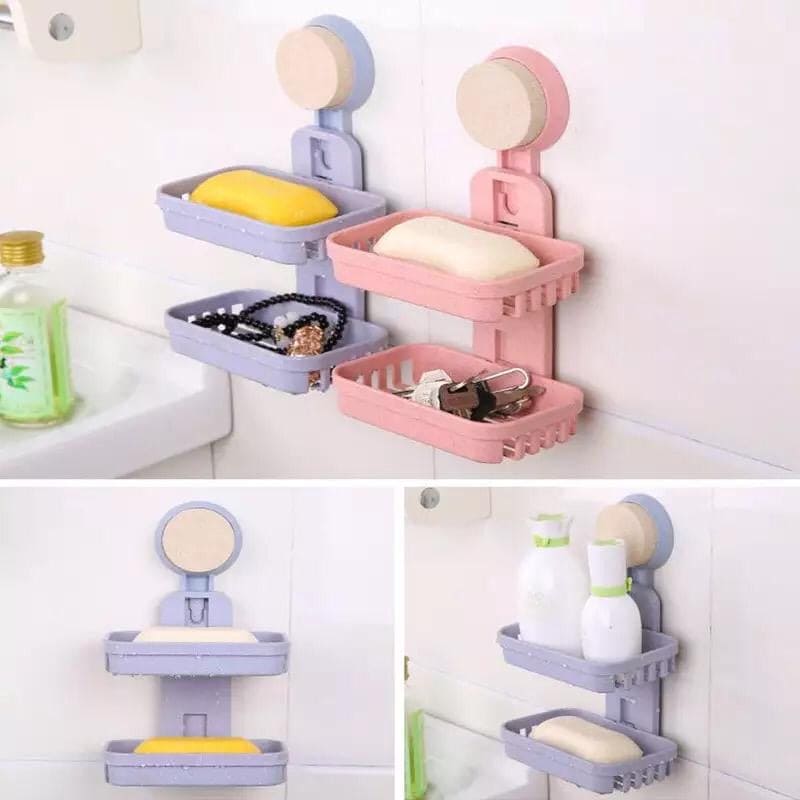 Double Layer Bathroom Soap Holder, Kitchen Dish Soap Stand, Wall-Mounted Kitchen Sponge Drain Holder