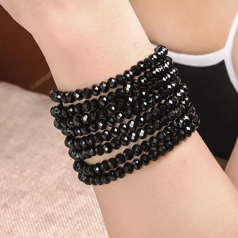 Shiny Black Bracelet, Bangles Bead Bracelets For Women, Black Glass Bracelet