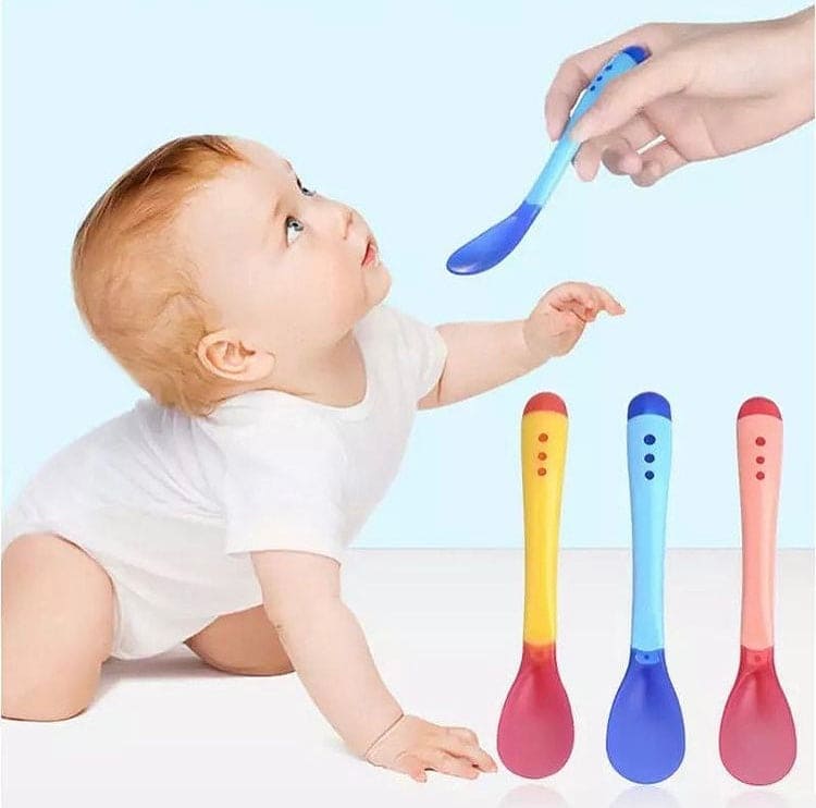 Temperature Sensing Color Changing Baby Spoon Food Grade, Soft Silicone Tip Heat Sensitive Toddler