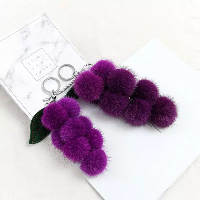 Creative Grape Pendant Keychain, Fruit Keychain, Hair Ball Keychain, Women Girl Children Bag Hanging Ring