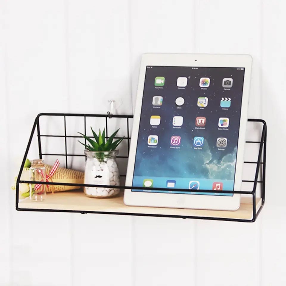 Gird Wall Shelf, Grid Wall Hanging Shelf, Wire Wood Organizer,  Iron Floating Display Shelf, Home Decorative Hanging Grid Basket, Wall Art Shelve Flower Pot Stand