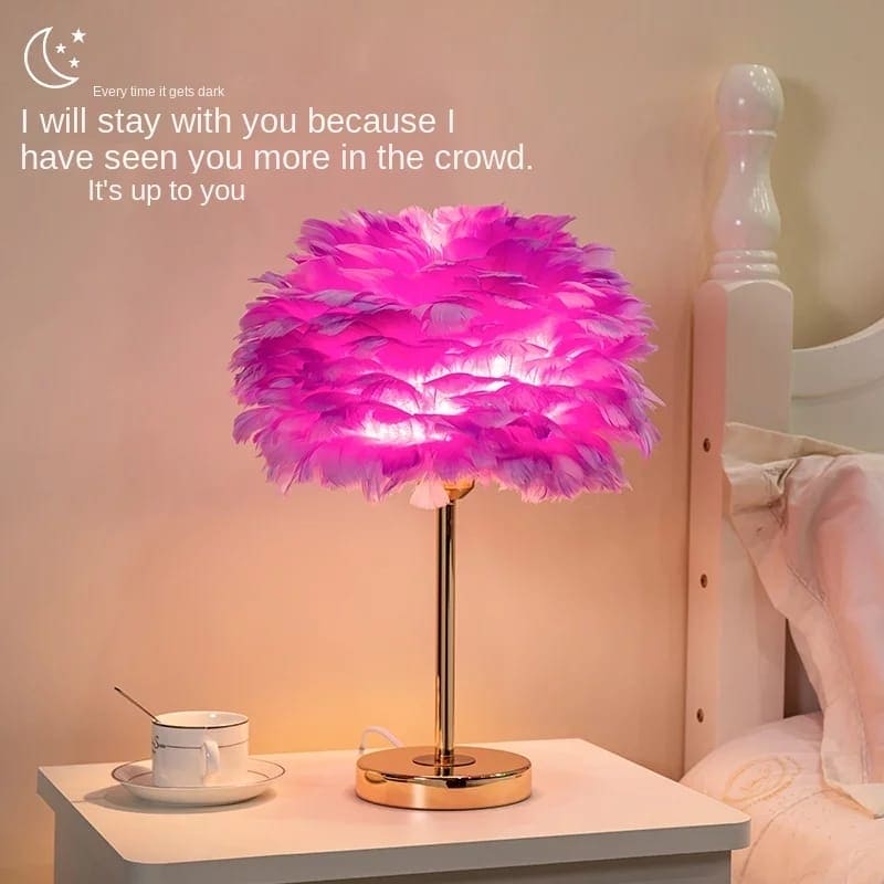 Feather Bedroom Bedside Lamp, Princess Room Decorative Lamp, Cozy/Romantic Creative Table Lamp, Feather Light Living Room Decoration, Feather Bedroom Table Lamp, Romantic Goose Feather Lamp