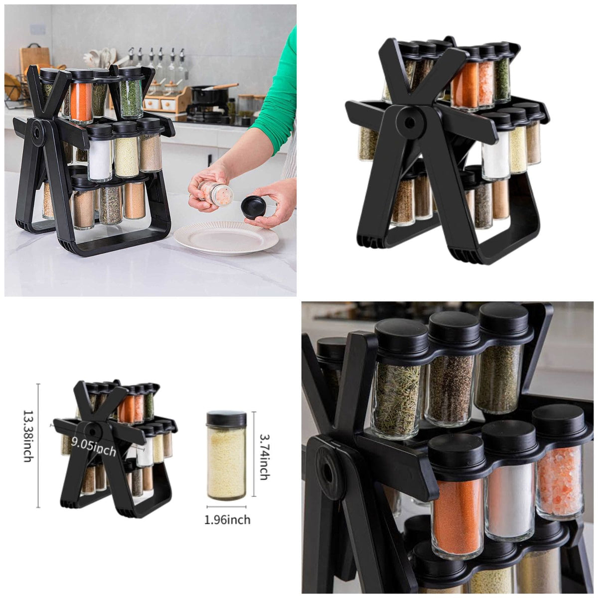 18 Pcs Spice Jar Set. Multifunctional Rotatory Seasoning Rack, Seasoni ...