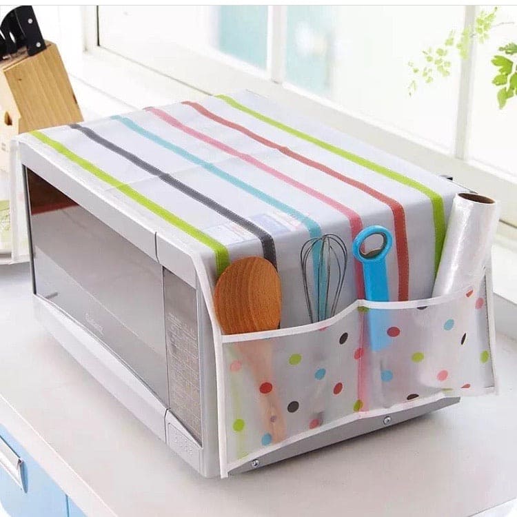 Microwave Dust Cover, Top Cover With 4 Storage Pockets, Microwave Protector