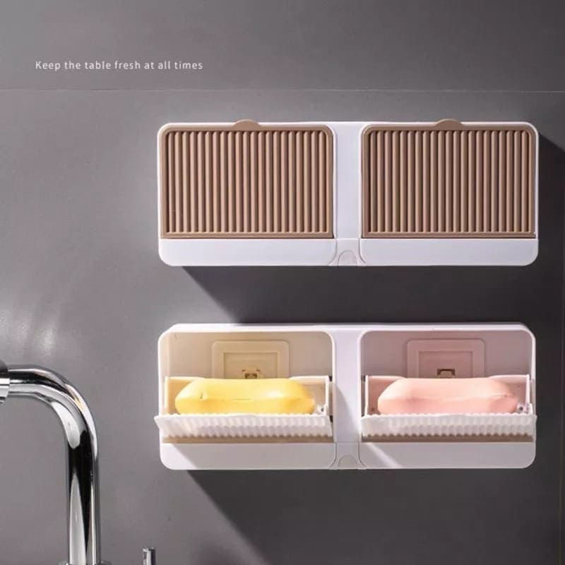 Clam Shell Bar Soap Holder With Drain And Water Tray, Soap Dish for Shower Wall, Wall Mounted Soap Bar Holder For Kitchen Bathroom