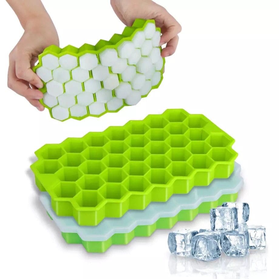 Silicone 37 Cells Hexagonal Honeycomb Shaped Ice Tray, Easy Release Mini Ice Cube Tray With Lid