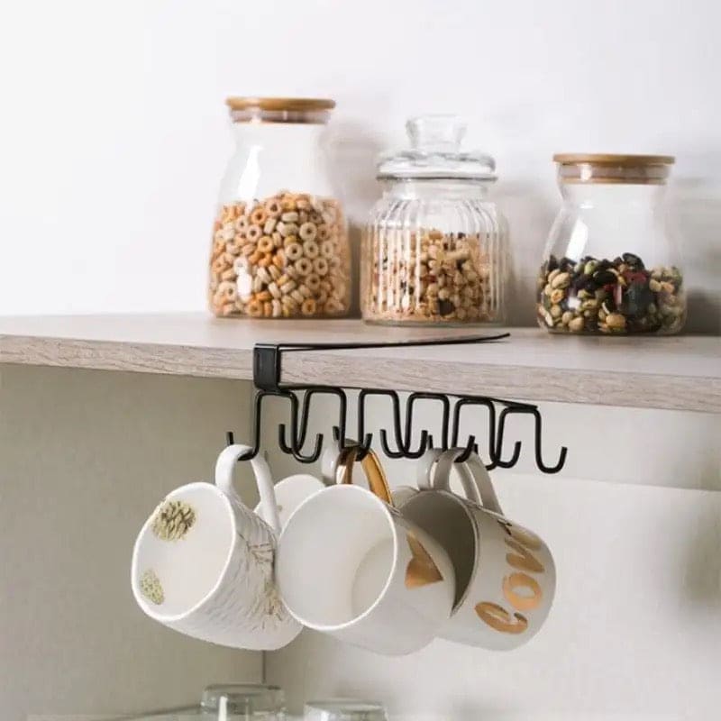 Clever Metal Hook Rack, Multi Hooks Mug Hook Rack Space Saving Quality Cabinet Hook Multifunctional Storage Holder Hanging Cup Holder Kitchen Organizer, Multifunctional Stuck Board Organizer, Under Cabinet Closet Hook Rack