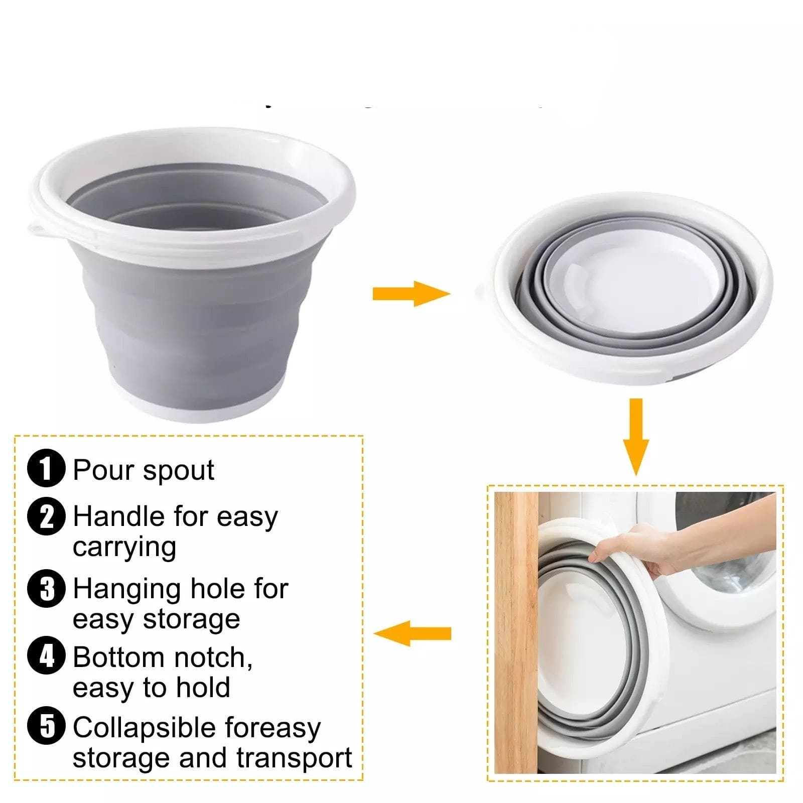 10L Collapsible Cleaning Bucket, Portable Folding Bucket, Silicon Car Washing Bucket, Outdoor Fishing Travel Camp Bucket, Foldable Basin Camping Bucket, Travel Portable Pail, Household Multifunctional Bucket