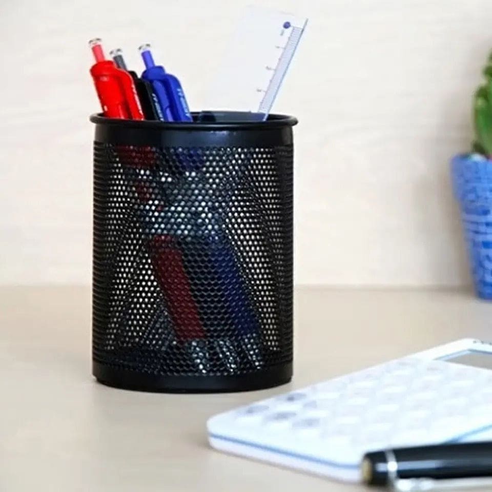Metal Mesh Pen Holder, Pen Pencil Stationary Holder, Black Metal Stationary Organizer, Creative Metal Pen Holder, Pen Stand For Office Table, Sleek Black Stationary Cup