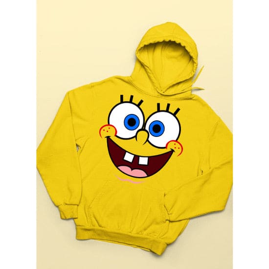 Sponge Bob Face Print Hoodie, Unisex Winter Warm Hoodie