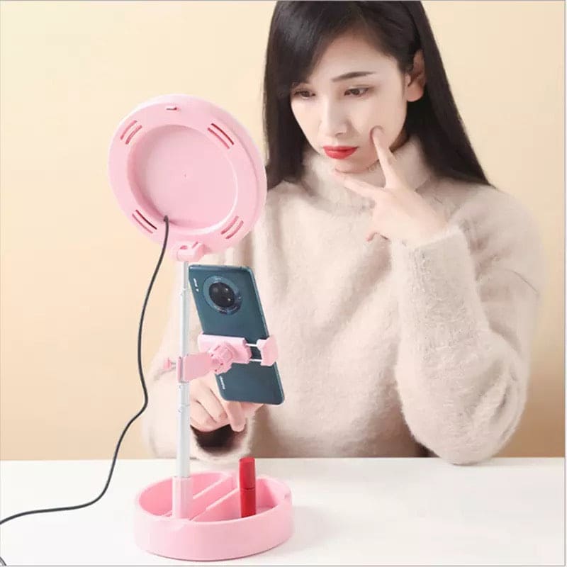 Foldable Selfie Stick Ring Light Tripod For Phone With Mirror, Mobile Live Bracket Led Light, Portable Desktop Lamp Photography Props LED For Phone, Beauty Selfie Stick With Light