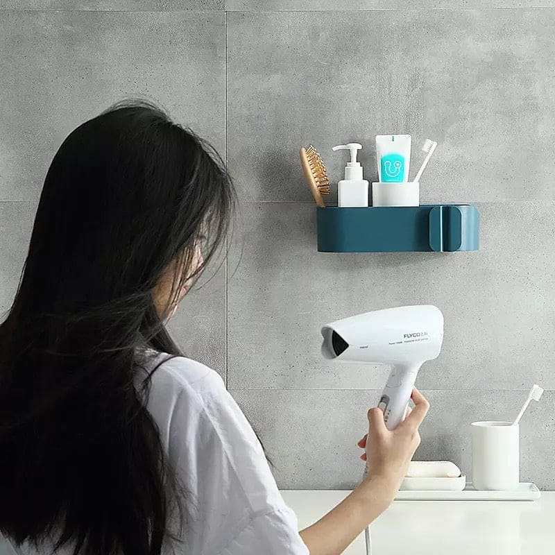 Multifunctional Bathroom Hair Dryer Holder, Wall Mounted Comb Rack, Self-Adhesive Makeup Storage Box,  Plug Hook Organizing Rack, Hair Dryer Shelf