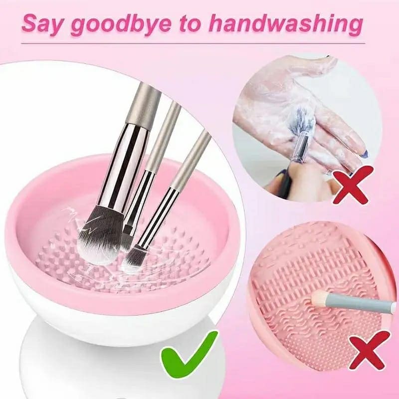 Automatic Cosmetic Brush Cleaner, Electric Makeup Brush Cleaner, Portable ABS Silicone Makeup Brush Bowl Washing Tool, Auto Clean Quick Spin Dry Makeup Brush Cleaner