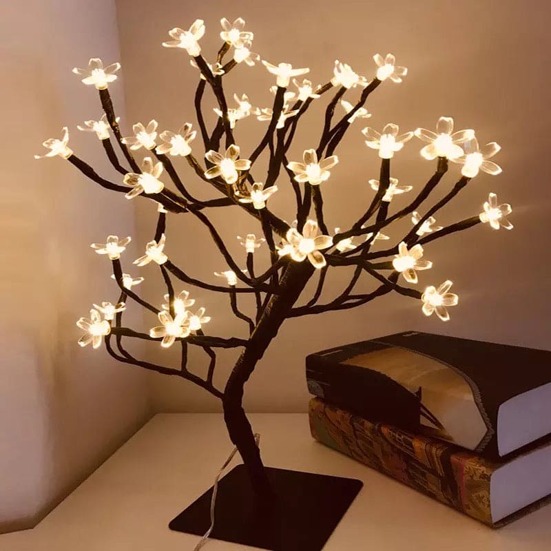 24 LED Lights Cherry Blossom Tree Lamp, Electric Operated LED USB Cherry Plum Blossom Tree Light, Night light Table Lamp, Adjustable Side Night Lamp