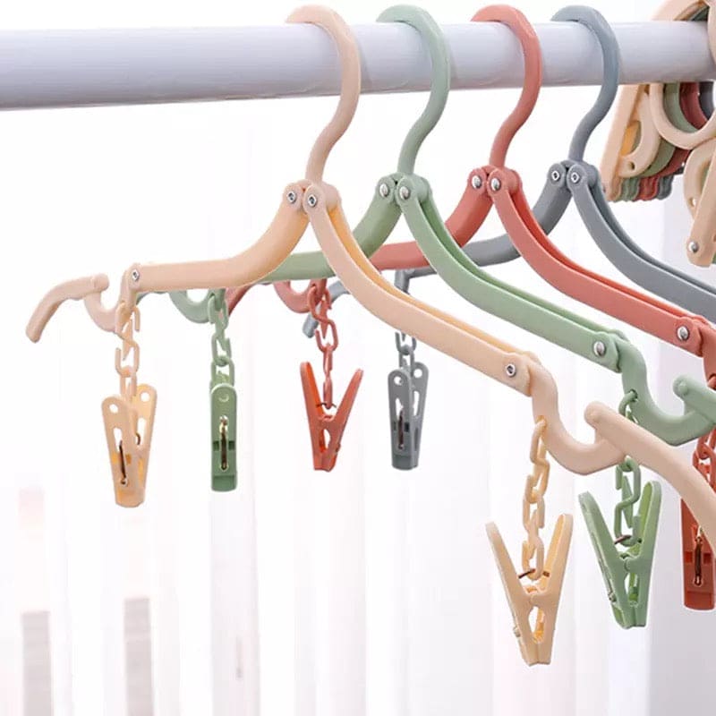 Multi Fold Travel Hanger, Portable Outdoor Non-Slip Hanger, Clothespin Towel Sock Storage Organizer, Clothes Hanger with Clips, Portable Plastic Display Hangers, Coats Hanger, Folding Clothing Organizer