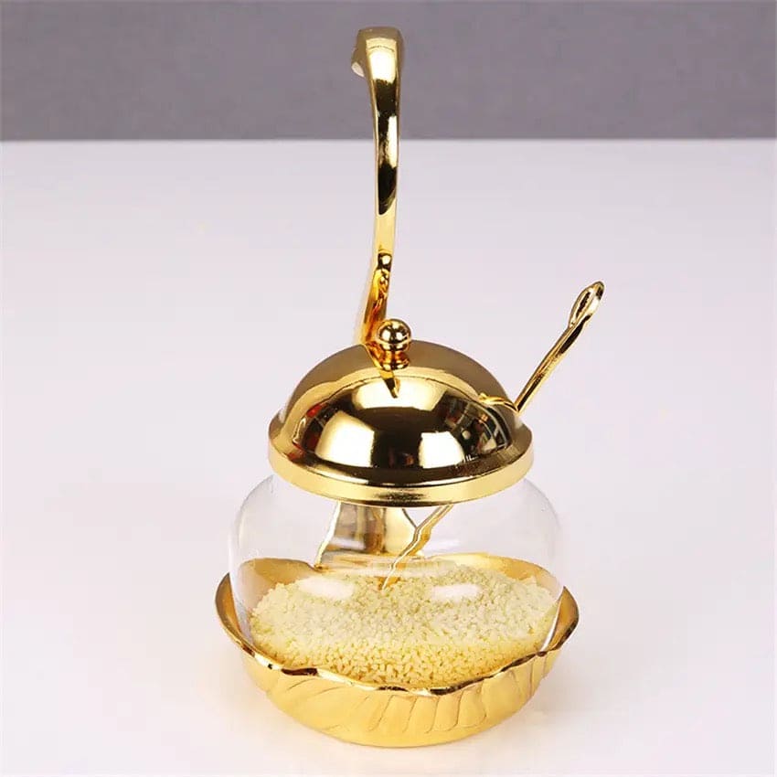 Luxury Swan Sugar Pot, Aluminum Condiment Pot, Seasoning Container Spice Glass Jar, Salt Sugar Bowl Pepper Container, Tableware Dinnerware Home Table Decor, Storage Organizer Swan Rack, Aluminum alloy Condiment Organizer