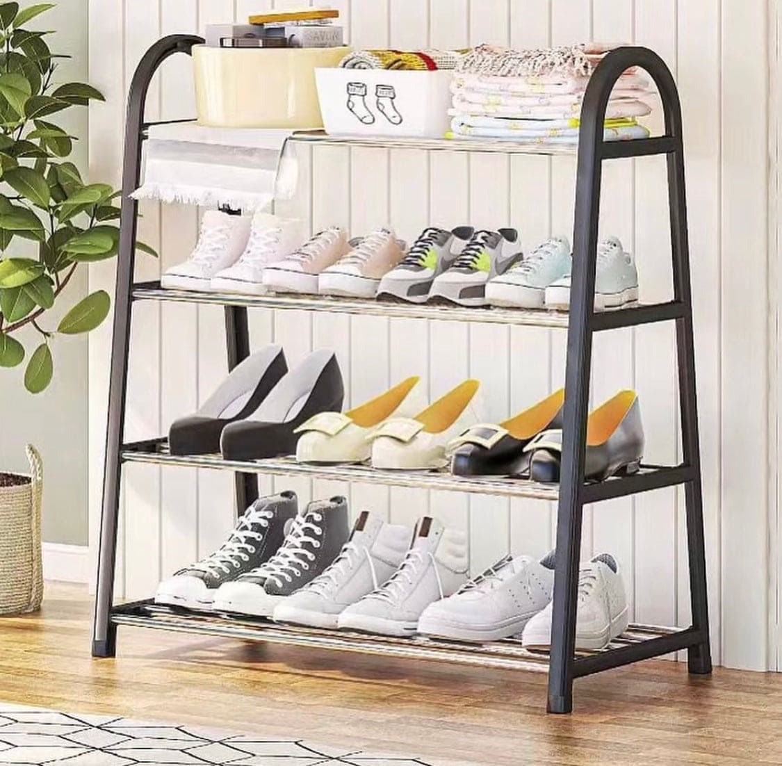 Amazing 4 Layer Shoe Rack, Multilayer Dust Proof Storage Simple Shoe Cabinet, Hallway Space Saving Shoes Rack, Space-saving Shoes Storage Organizers, Dormitory Stainless Steel Rack