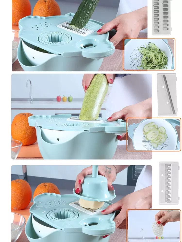 9 in 1 Multifunctional Vegetable Cutter Mandoline Slicer with Drain Basket  Large Capacity Vegetables Chopper Portable Slicer Kitch 