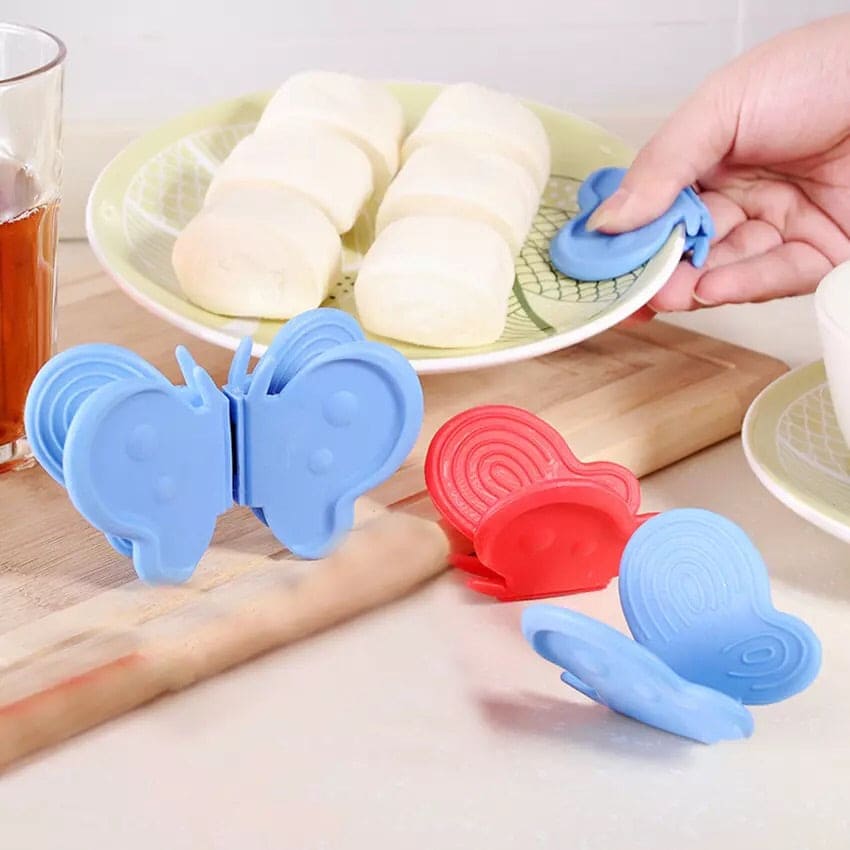 2 Pcs Butterfly Shaped Silicone Dish Clip, Anti-Scald Kitchen Tool Clamps, Silicone Pot Clip