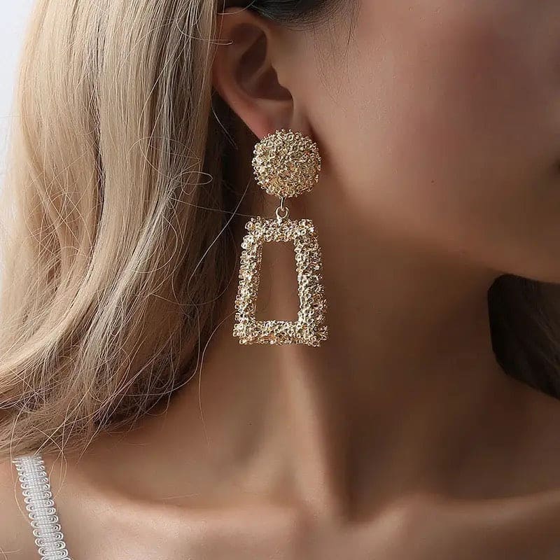 Elegant Matte Stud Earring For Women, Girl Ear Stud Hoop Earrings, Uneven Metal Earrings, Vintage Dangle Statement Earring