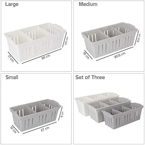 Set Of 3 Partition Organizer Basket, Living Room Organizer Storage Container, Multipurpose Storage Container, Plastic Storage Shelf Basket, Pantry Bins Household Organizers