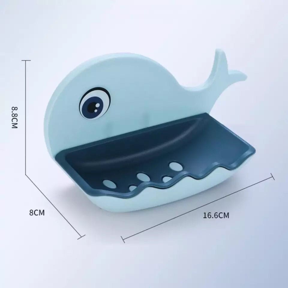 Blue Wall-Mounted Whale Shaped Soap Holder, Hanging Bathroom Soap Tray with Suction Cup, Self Draining Soap Holder for Shower Wall