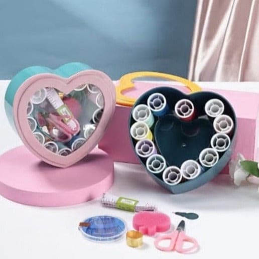 Portable Heart Shape Sewing Kit, Basic Emergency Sewing Kit Box, Sewing Supplies Organizer For Travel, Sewing Box With Color Thread