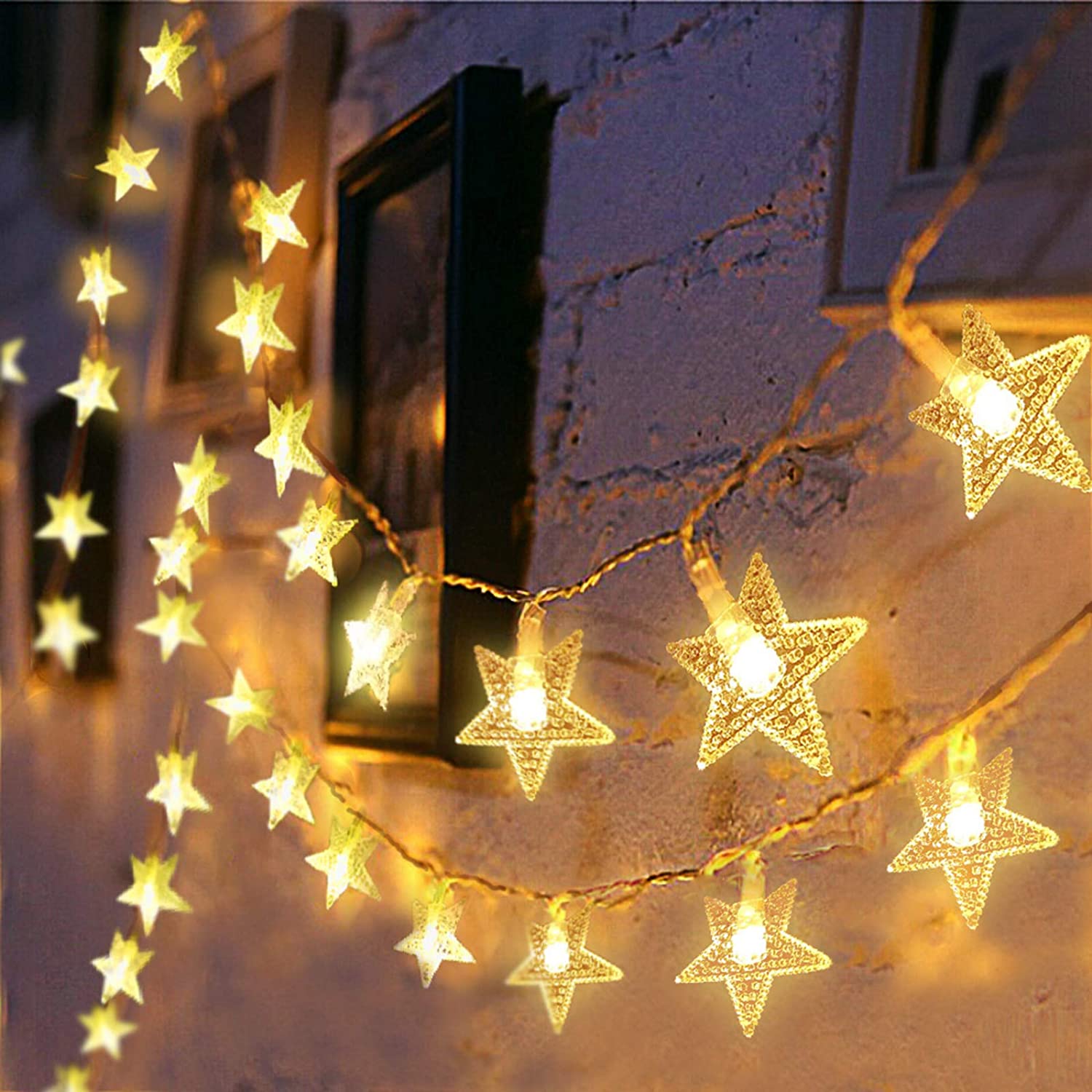 20 Led Star Lights, Star Shaped Curtain String Lights, Decoration Garland Lamp For Decoration, Outdoor Patio Decoration Twinkle Lamp